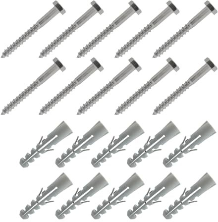 Heavy Duty Masonry Screws and Wall Plug Set, 10 Pack 8x70mm Coach Screw with 12x60mm Heavy Duty Wall Plugs, Hex Screws with Expansion Plugs for Brick Concrete Walls TV Mounts and Shelves