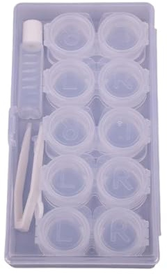 5 Pcs Contact Lens Cases, Contact Lens Holder Portable Eye Contacts Mini Case Container Set with L and R Caps Including Solution Bottle,Rubber-Tipped (Transparent)