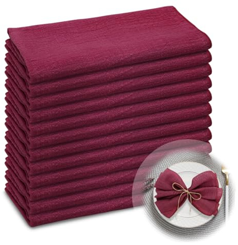 RANJIMA Servietten Rot, 42x42CM Baumwoll-Stoffservietten WeihnachtenRustikale Dinner Servietten Stoff große für Weihnachten Geburtstage Hochzeiten Tischdekoration,12er Pack