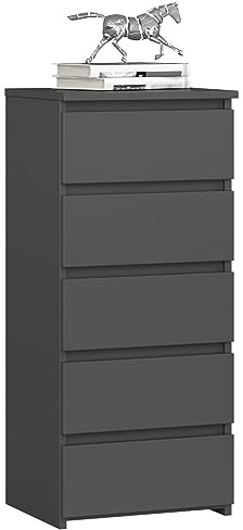 MILORD Kommode CL5 40 cm 5 Schubladen Schrank für das Wohnzimmer, Schlafzimmer, Kinderzimmer, B40 x H92 x T35 cm, Gewicht 21,9 kg (Graphitgrau)