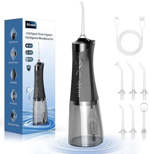Glracd Munddusche Testsieger 2025, 350ml Wassertank Water Flosser, 2500 mAh munddusche kabellos, 4 Modi & DIY-Einstellung des Wasserdrucks Zahnzwischenraumreiniger, Zahndusche für die Mundreinigung
