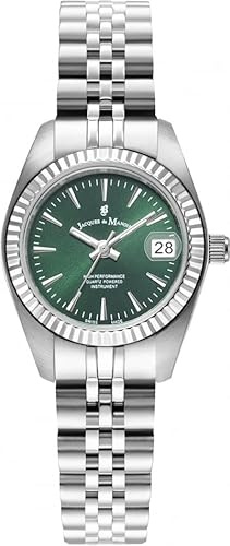 Jacques Du Manoir Inspiration Classic Damen Armbanduhr, Edelstahl, 26.5mm, Edelstahlarmband, Silber, 5 bar, Zifferblatt: Grün, Datumsanzeige, JWL02103