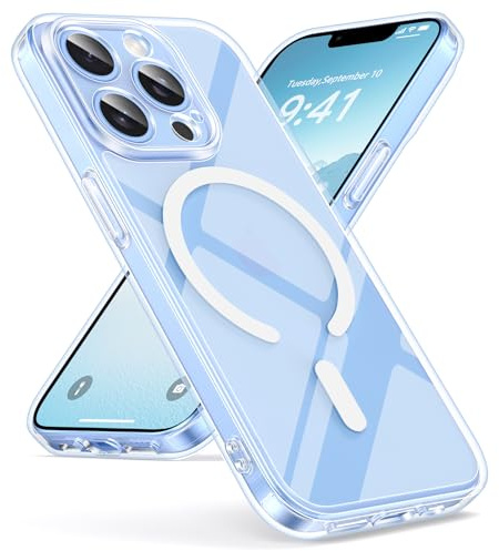 Oududianzi - Magnétique Coque pour iPhone 13 Pro Max Magsafe, Transparent | Housse de Arrière Translucide Givrée PC, TPU Silicone Bumper Étui Protection Antichoc Militaire Anti-Empreintes