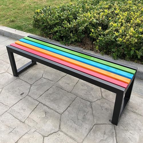 SXKLYRF Gartenbank Ohne Lehne, Parkbank Sitzbank Outdoor, Gestell aus Schmiedeeisen & Sitzfläche aus Imprägniertem Holz, Park- und Terrassenbank für Veranda(Black,150X40X45cm/59x16x18in)