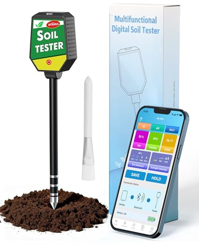 8-in-1 Soil Moisture Meter with APP Monitoring, Soil PH Tester, Moisture, Light, Salinity, Fertility, EC, Temperature, Humidity, Soil Testing Kit for Garden, Farming, Lawns, Indoor & Outdoor Plants