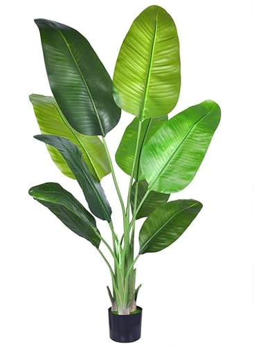 Zvezvia Kunstpflanze Groß 160cm Künstliche Paradiesvogel Pflanze mit 10 Blättern, Perfekte Künstliche Pflanzen Kunstbaum Palme im Topf für Haus Büro Garten Moderne Dekoration