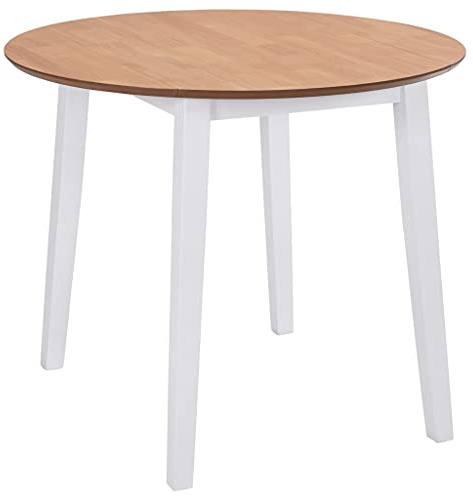 Hoopleep Table à manger pliable ronde en MDF blanc, 90 x 75 cm, peu encombrante pour cuisine et salle à manger, design scandinave, pieds en bois massif, montage facile