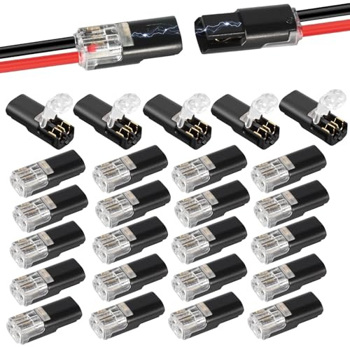 50 Pcs Waterproof Automotive Wire Connectors, 2-Pin Plug Cable Connectors Quick 12V Solderless Peel-Free Cable Connectors for 18-22AWG LED Strip Light Extension Cable