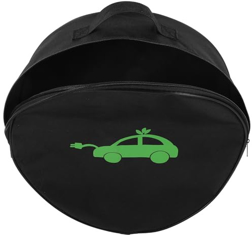 BESPORTBLE Ev Charger Storage Case Black with Convenient Hand Strap, Oxford Cloth Material round Shape Ev Charger Bag Car Organizer for Road Trips and Everyday Use