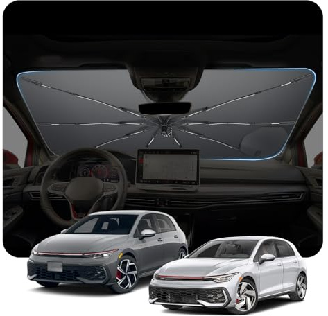 [2026 Upgrade] BSTW Kompatibel mit VW Golf mk8 8.5 GTD GTI GTI 2020-2025 2026 Sonnenschutz für Frontscheibe, Automatisch Faltbar Pull-Cord-Sonnenschirm Fiberglas-Skelett UV-Schutz Hitzeschutz