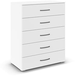 Rauch Möbel ADITIO, Kommode, Farbe Weiß, Breite 80 cm | Highboard im zeitlosen Stil, 5 Schubladen, Soft-Close-Funktion, für Schlafzimmer, Gästezimmer, Wohnzimmer, Garderobe, Flur