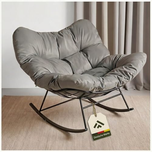 novaterra® Moderner Schaukelstuhl mit großem Komfort Kissen – ergonomischer Relax Schaukelstuhl hochwertig, gepolstert & ideal für den Garten, Lesen & Entspannen