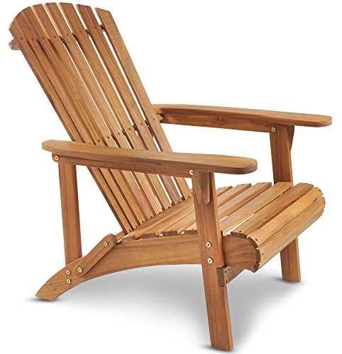 VonHaus Natural Adirondack Chair - Outdoor Fire Pit Chair for Garden, Terrace, Patio & Balcony - Water Resistant Acacia Hardwood Oiled Finish Garden Seat with Wide Armrests & Ergonomic Sloped Back