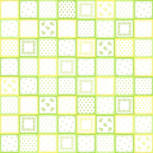 Sovie Home, Tischdecke Cookie, GRÜN-GELB, Linclass Airlaid, 80 x 80cm, 1 Stück, Patchwork Design mit Kaffeetassen, Kannen, Keksen, stoffähnliche Qualität