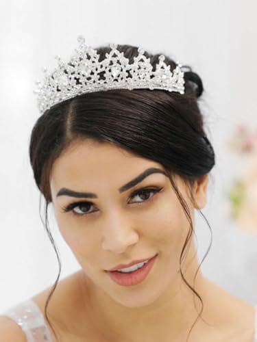 Jovono Hochzeit Strass Tiara Kronen Silber Prinzessin Kristall Stirnband Zubehör für Frauen und Mädchen, Legierung, Kristall, Kunststoff, Strass, Silber, Strasssteine