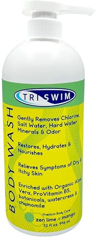 TRISWIM - Bagnoschiuma per la Rimozione del Cloro, Docciaschiuma After Swim Care, Bagnodoccia Idratante Anti Cloro per Nuotatori, gel Doccia per Donne e Uomini - Lime e Mango (946 ml)