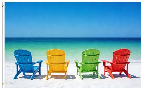 ShineSnow Exotische Tropische Stühle am Strand, Meer, Ozean, Natur, 90 x 152 cm, Polyester, doppelt genäht mit Messingösen, 91 x 152 cm, Flagge für den Innen- und Außenbereich 3x5 Ft Multi1