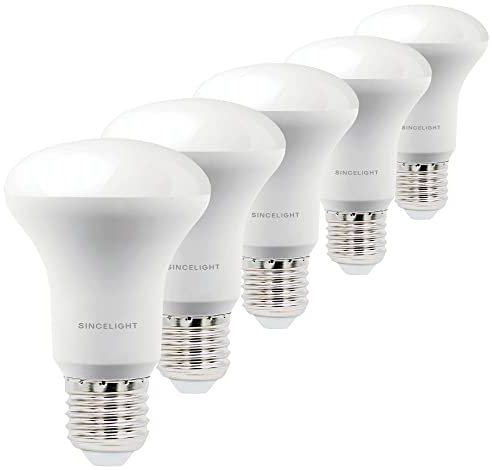 SINCELIGHT LED-Reflektor R63 Leuchtmittel mit E27-Sockel, 8 W (entspricht 75 W), neutralweiß 4000 K, milchige Abdeckung, 120° Abstrahlwinkel (5 Stück)