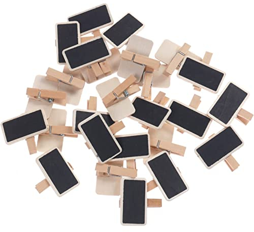 Youery 50 Mini-Tafeln aus Holz, Nachricht, rechteckig, Schiefer, mit Clip, Kartenschild, Memo, Etiketten, Platzmarkierung, Tischnummer, Foto, Tags, Dekoration, Hochzeit