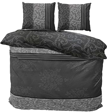 Class Home Collection Bettwäsche 200x200 – Bettwäsche-Sets mit Bettbezug 200 x 200 und Kissenbezug 80x80 – 100% Baumwolle – Kissen und Bettbezug mit Reißverschluss Natura Grau