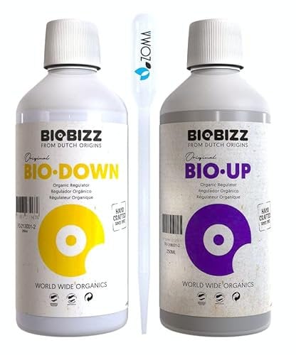 ZOMA - BioBizz Correttore di PH, Riduttore di PH 250ml + Innalzatore di PH 250ml con Contagocce Graduato