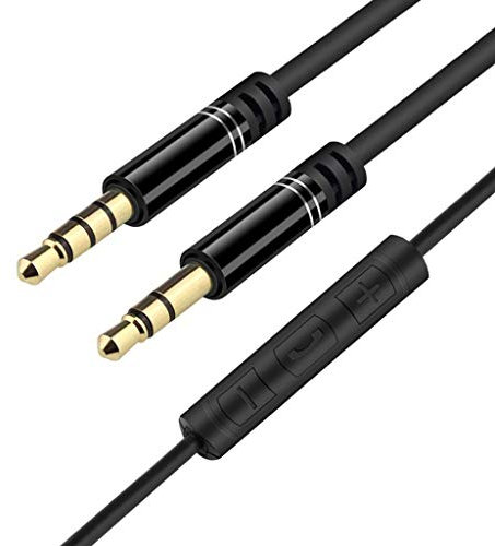 SHOTAY 3.5mm Jack Audio Cable 1.2m Stereo Aux Plug Cord With MIC Speakerphone In-Line Volume Control For Car Cellphone Tablet Speaker Headphone Black