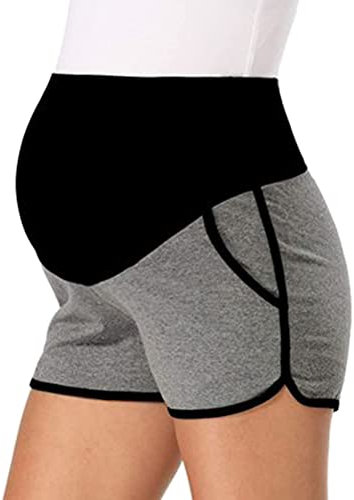 shownicer Maternité Shorts De Sport Doux Yoga Pantalons Courts pour Les Femmes Enceintes avec des Poches Gris Foncé XXL