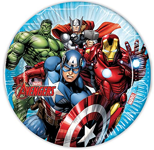 Procos 93432 Lot de 8 assiettes jetables en papier FSC® Mix Mighty Avengers, taille 23 cm, pour anniversaire d'enfant, vaisselle de fête