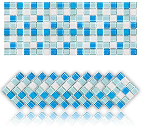 Cendray 20 Pezzi Adesivi per Piastrelle,Antiolio Impermeabile PVC Autoadesivo Decorazione,Stile Mosaico Cucina Adesivi per Piastrelle per Bagno (15x15cm,Blu)