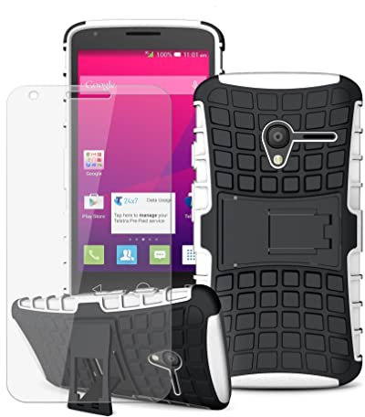 Tempered Glass Screen Protector & Armour Defender Case Compatible with Apple iPhone 6 / 6S Phone Cover Shockproof Kickstand Case Hard Shell Tough Strong Lightweight - White