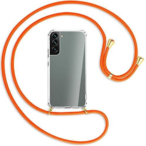 mtb more energy® Handykette kompatibel mit Samsung Galaxy S22 5G (SM-S901, 6.1'') - Neon Orange/Gold - Smartphone Hülle zum Umhängen - Anti Shock Full TPU Case