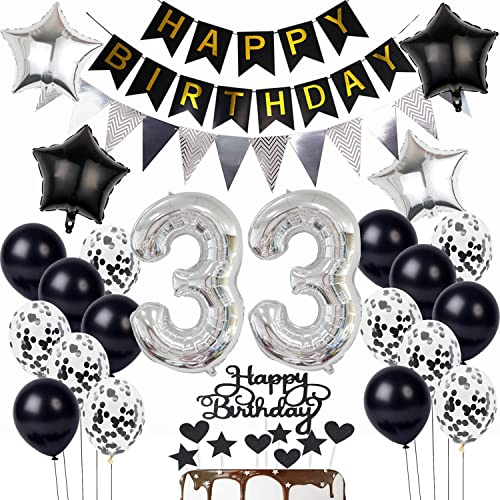 Luftballon 33. Geburtstag Dekoration Schwarz Silber Tortendeko Geburtstag 33 Jahre Mann kuchen deko