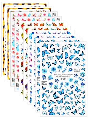 TOYMIS 1000PCS Butterfly Nail Stickers for Girls - Self Adhesive 3D Spring Flower Design - Environmentally Friendly and Non-Toxic