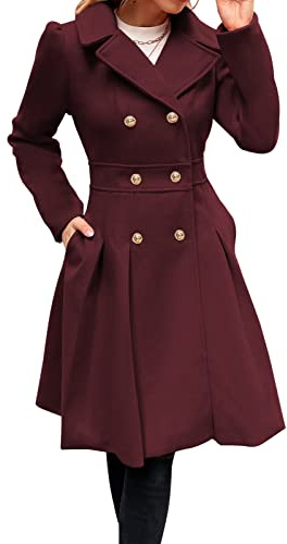 GRACE KARIN Femme Elégant Coat Manches Longues au Genou Manteau d'hiver à Revers A-line Chaud en Hiver