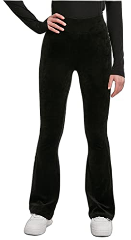 Urban Classics Damen Ladies High Waist Rib Velvet Flared Leggings Yoga Pants, Schwarz, XL EU