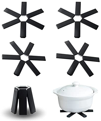 4 Stück Topfuntersetzer Set Hitzebeständig Topf Untersetzer Aufklappbar Untersetzer Topf Halter Topfuntersetzer Metall zum Kochen in Küche Töpfe Heiße Pfannen Schalen