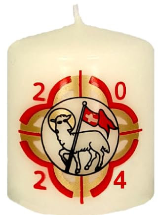 Kopschitz Kerzen Osterkerze Siebdruck: Osterlamm mit Jahreszahl 60 x Ø 50 mm