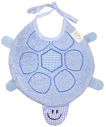 Zigozago – Baby Lätzchen aus besticktem Baumwollfrottee | Niedliche Schildkröten-Form | Handgefertigt | Mit Namen personalisierbar | Verschluss Gummizug oder Bänder | Größe 23 x 22 cm | Blau oder Rosa
