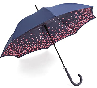 Fulton Bloomsbury Umbrella, Scatter Star Navy & Pink Print UPF50+