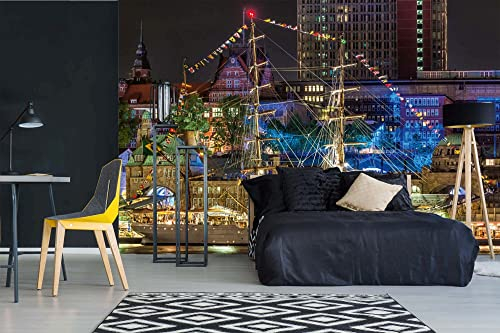 Vlies Fototapete SCHIFF IM HAFEN 375 x 250 cm (inkl. Kleister) - Vlies Tapete, Wandtapete, Wandbilder - Tapete für Wohnzimmer Schlafzimmer, Büro, Küche - Montagefertig