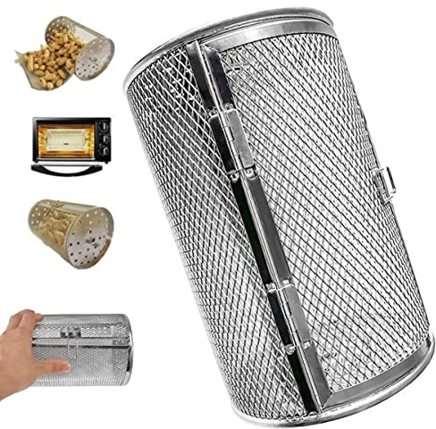 miuline Rotisserie Basket for Tower Air Fryer, Stainless Steel Grill Roaster Drum, Oven Fryer Accessories 360° Rotating Peanuts Coffee Beans BBQ Walnuts DIY Kitchen Cooking Tool (12x23cm)