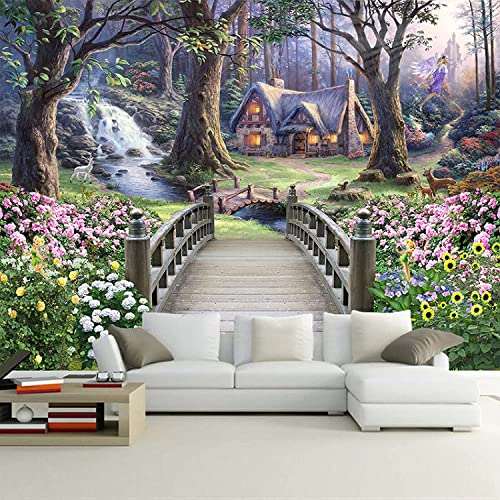 Tapete Fototapete Kinderzimmer 3D Cartoon-Waldschloss-Cottage 250 X 175 Cm Abziehbare Und Selbstklebende Wandposter Tv-Hintergrund Wandtattoo Kunstdruck Image Design Modern Wall Decals Home Wall Deco