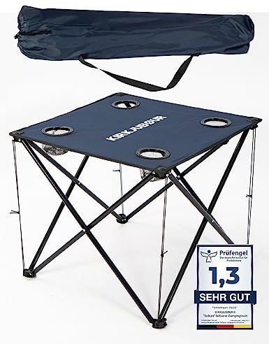 Kirkjubøur® Solkatt Faltbarer Campingtisch Klapptisch 58x58 x51 cm mit Getränkehalter für Picknick Camping Reisen (Blau)