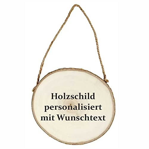 INDIGOS UG Holz Schild rund mit Aufhänger - Holzschilder - ca. 12-14 cm - Schilder selber gestalten - individuell personalisiert mit Ihrem Wunschtext