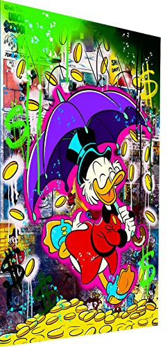 Magic Canvas Art Dagobert Duck Schirm Pop Art Leinwandbild 1- teilig Hochwertiger Kunstdruck Wandbilder – B8420, Material: Leinwand, Größe: 120x80 cm