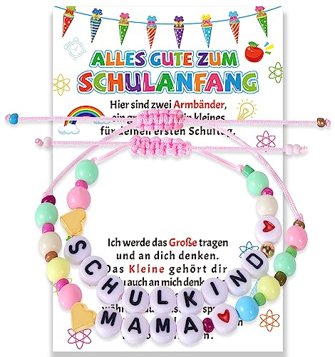 HOWAF 2 Endlich Schulkind Armband Mama Armbänder, Schulanfang Armband Perlen Einschulung Geschenk Karte Schulanfang Geschenke Erster Schultag Schultüte Füllung School Classroom Decoration