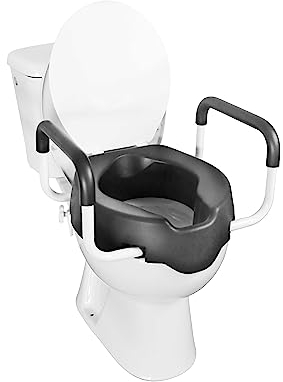 KMINA Elevador WC Adulto con Reposabrazos y Tapa, 10 cm de Altura, Acolchado Blando, Alzador WC Ortopédico, Fácil Instalación y Seguro