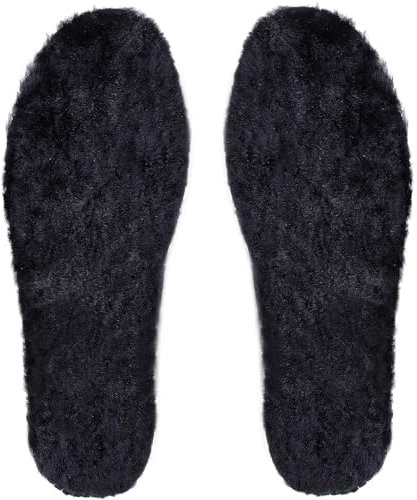 7STROBBS Lammfell Einlegesohlen Winter Warme Einlagen für Damen Herren,Echte Schaffell Sohlen Weiche Thermo Dick Schuheinlagen für Gummistiefel,Hausschuhe und Arbeitsschuhe,Schwarz,37EU