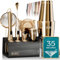 BARE BARREL® Cocktail Making Kit | 14-Piece Bartender Kit Cocktail Shaker Set Maker | Bamboo Display Stand & 35 Recipe Cards | Mixology Cocktail Gift Set (800ml/28oz Boston Shaker, Gold/Black)