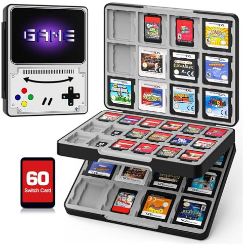 MoKo 60 Slots Custodia per Carte da Gioco per Nintendo Switch/Switch OLED/3DS/3DSXL/2DS/DSi, Custodia per Giochi 3DS, 24 Slot per Schede 3DS XL/DS/DSi e 36 Slot per Schede SD, Gioco